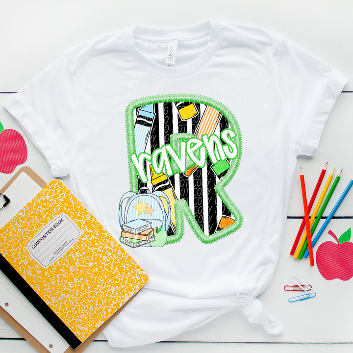 Green Letter Back to School Mascots Youth DTF Print