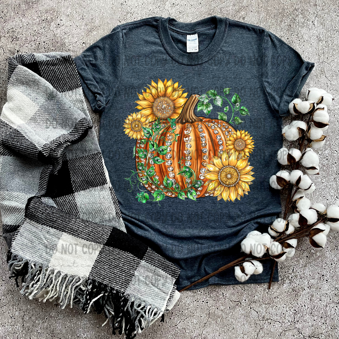 Rhinestone Sunflower Pumpkin DTF Print