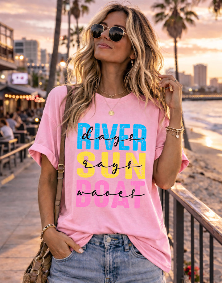 River Sun Boat DTF Print