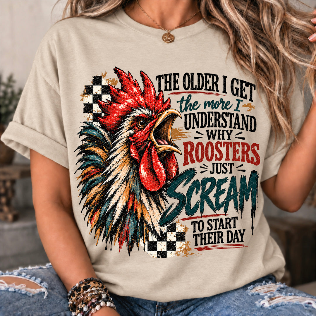 Roosters Scream To Start Day DTF Print