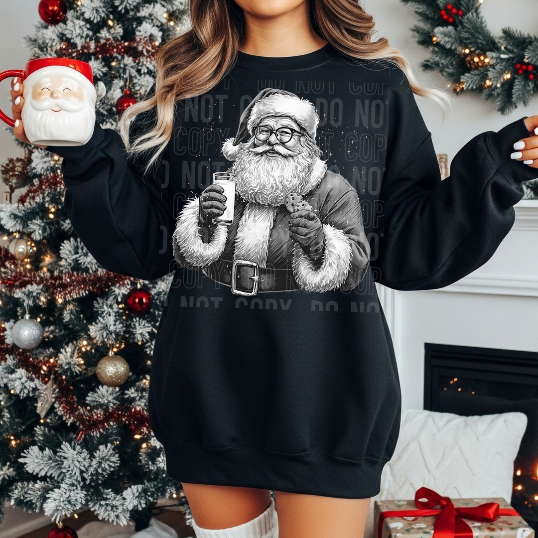 Santa Black And White Milk And Cookies DTF Print