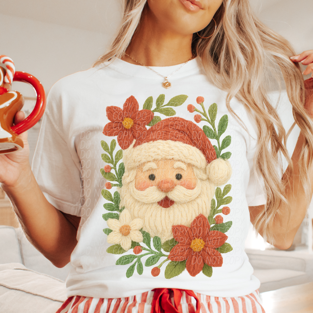 Faux Yarn Santa Flowers DTF Print