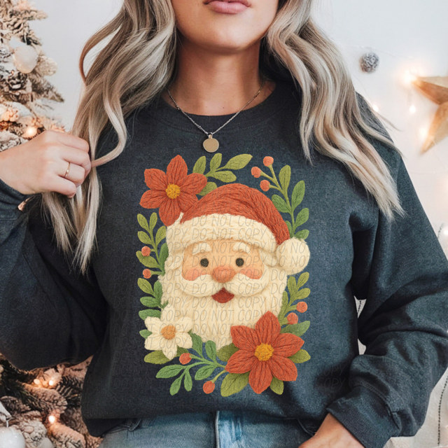 Faux Yarn Santa Flowers DTF Print