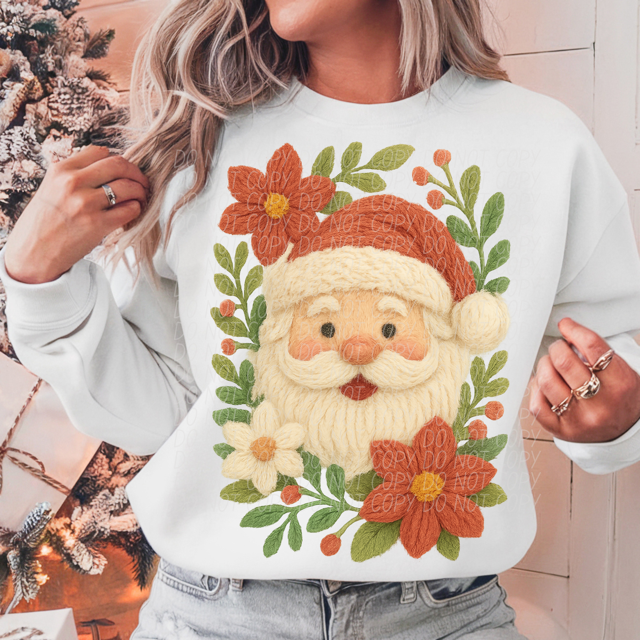 Faux Yarn Santa Flowers DTF Print
