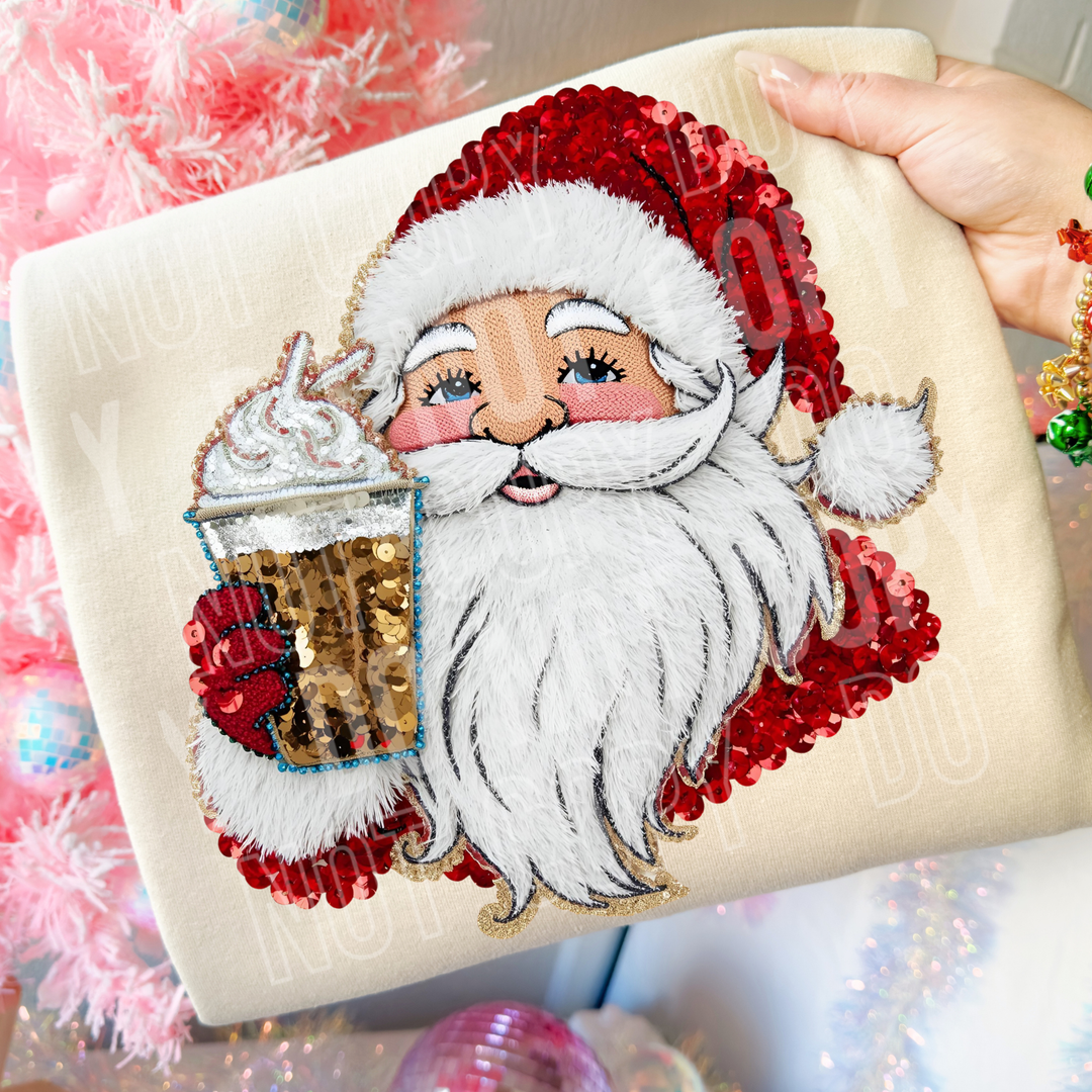 Santa Coffee Sequins DTF Print
