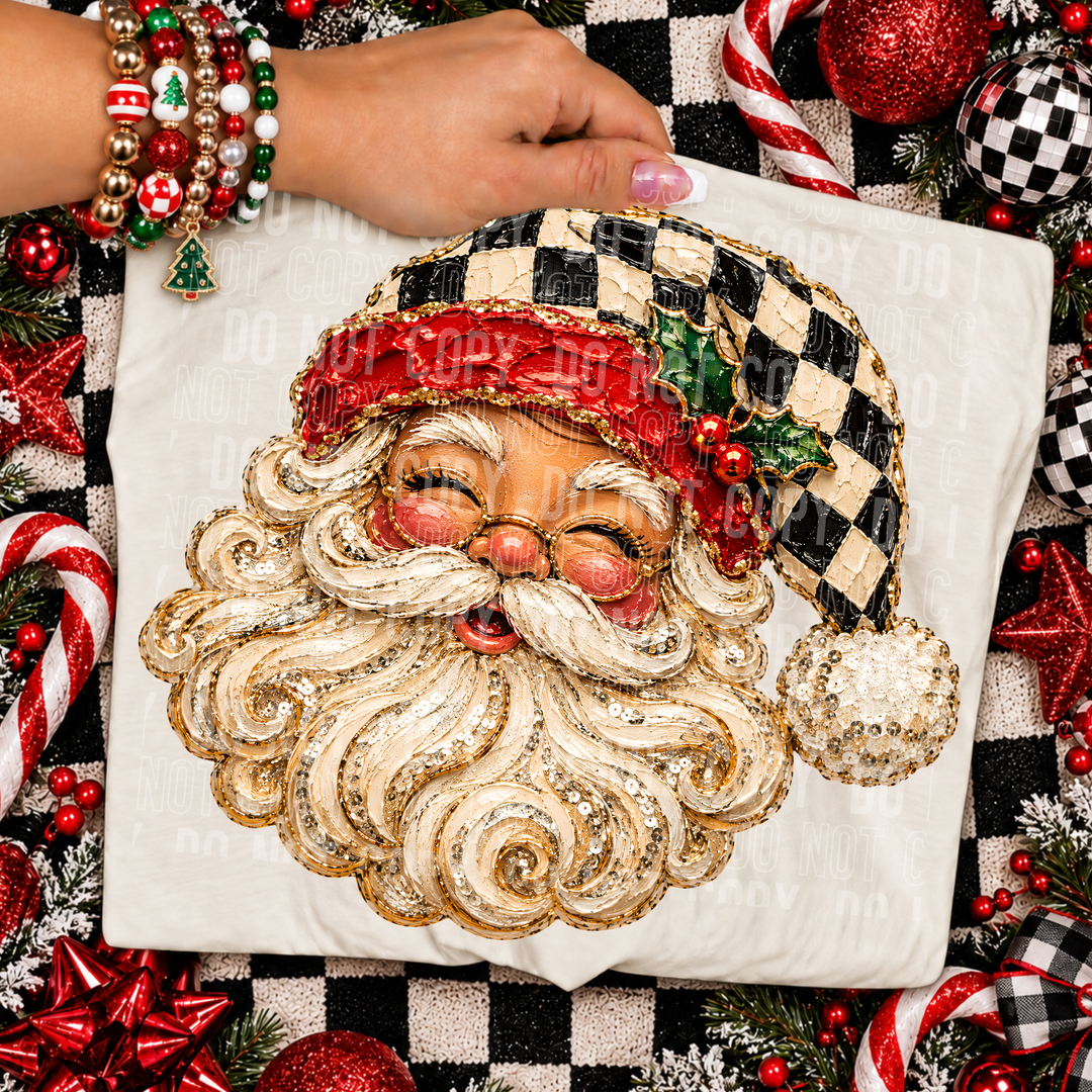 Santa Faux Painted Checkered DTF Print