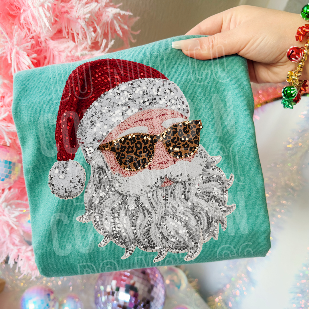 Santa Faux Sequins Leopard Glasses DTF Print