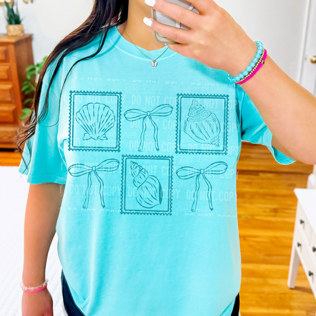 Seashell Postage Bow DTF Print