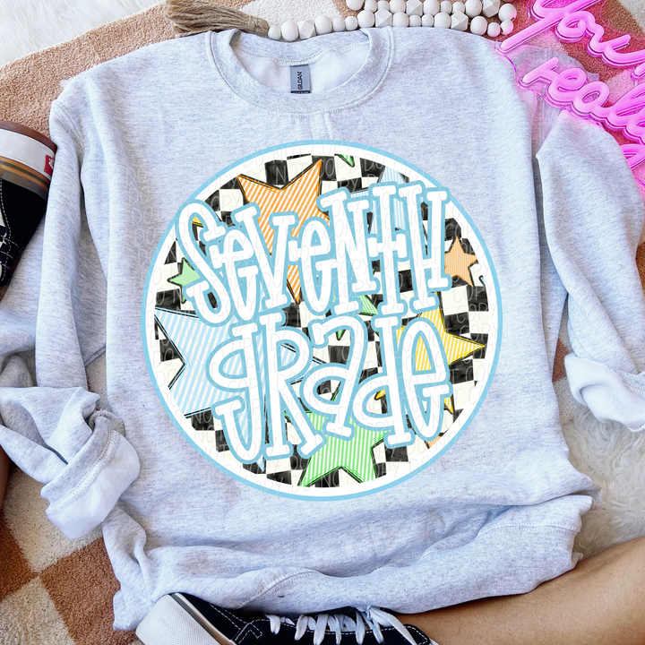 Back To School Stars Blue - Grade Levels DTF Print