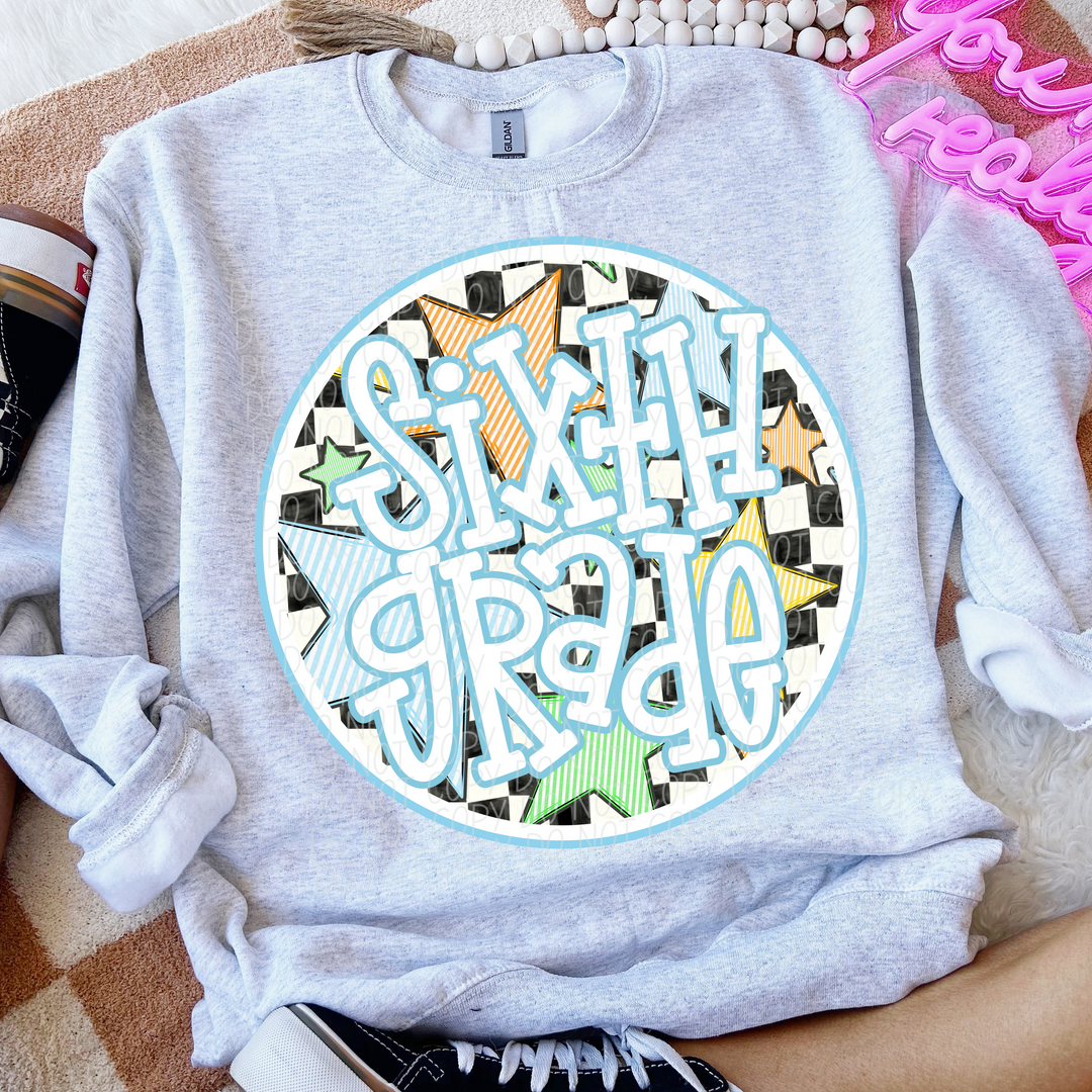 Back To School Stars Blue - Grade Levels DTF Print