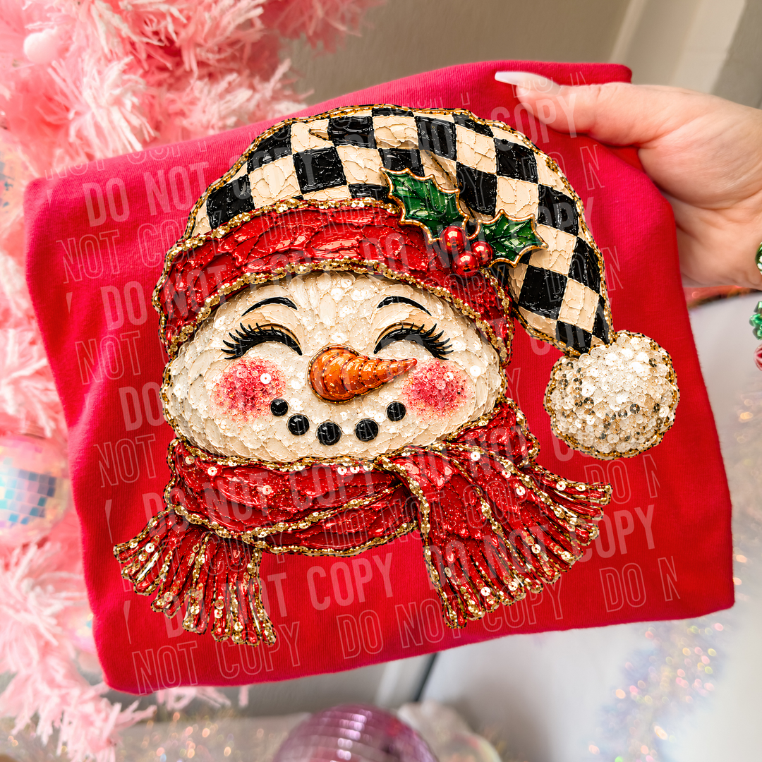 Snowman Faux Painted Checkered DTF Print