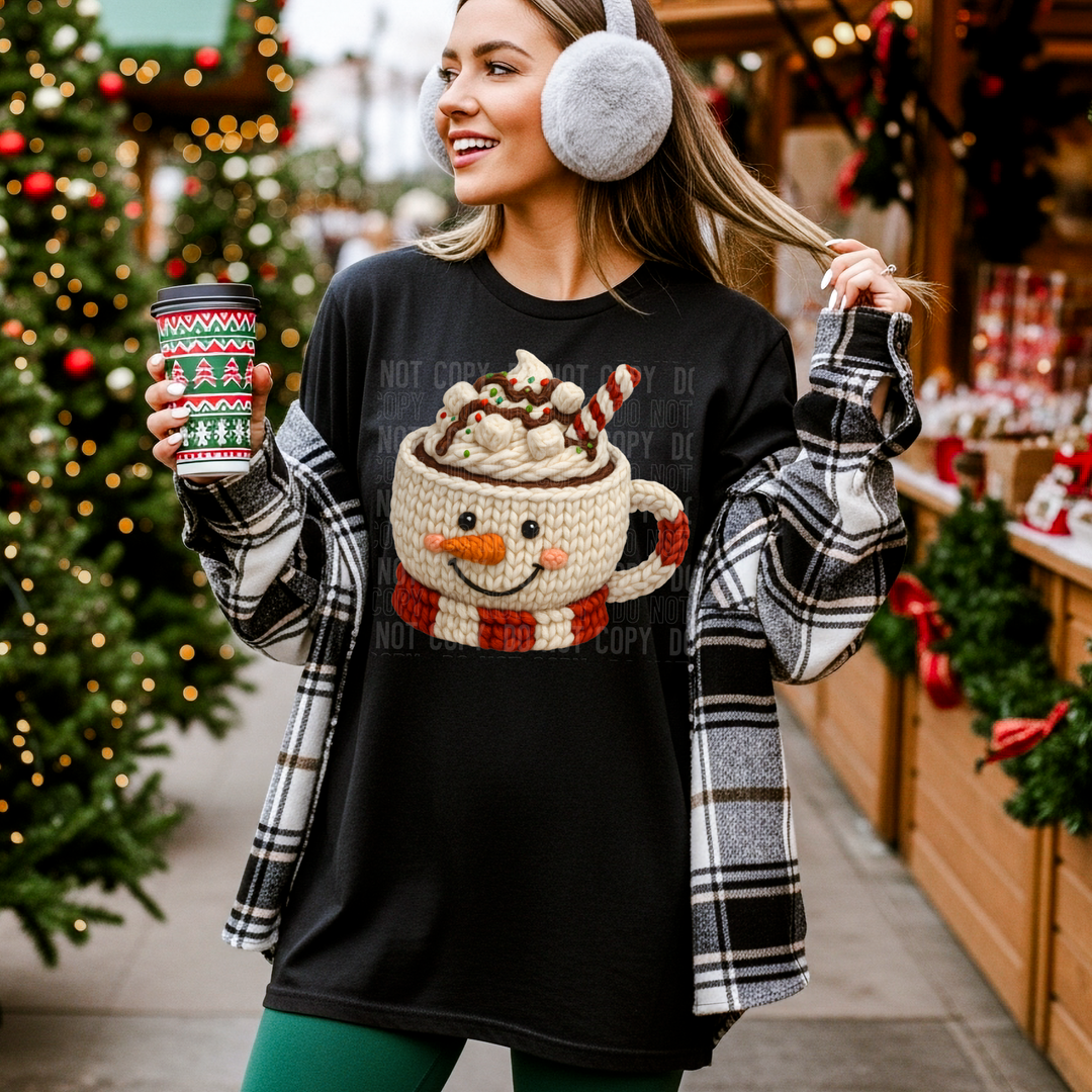 Snowman Hot Cocoa Faux Yarn DTF Print