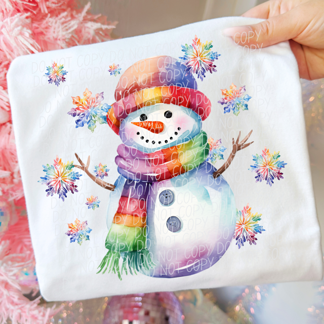 Rainbow Snowman DTF Print