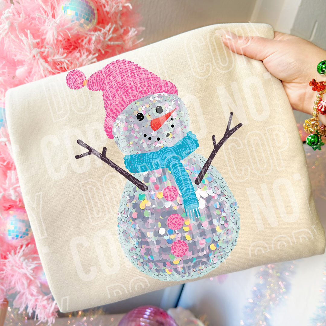 Snowman Sequin Pink Hat DTF Print