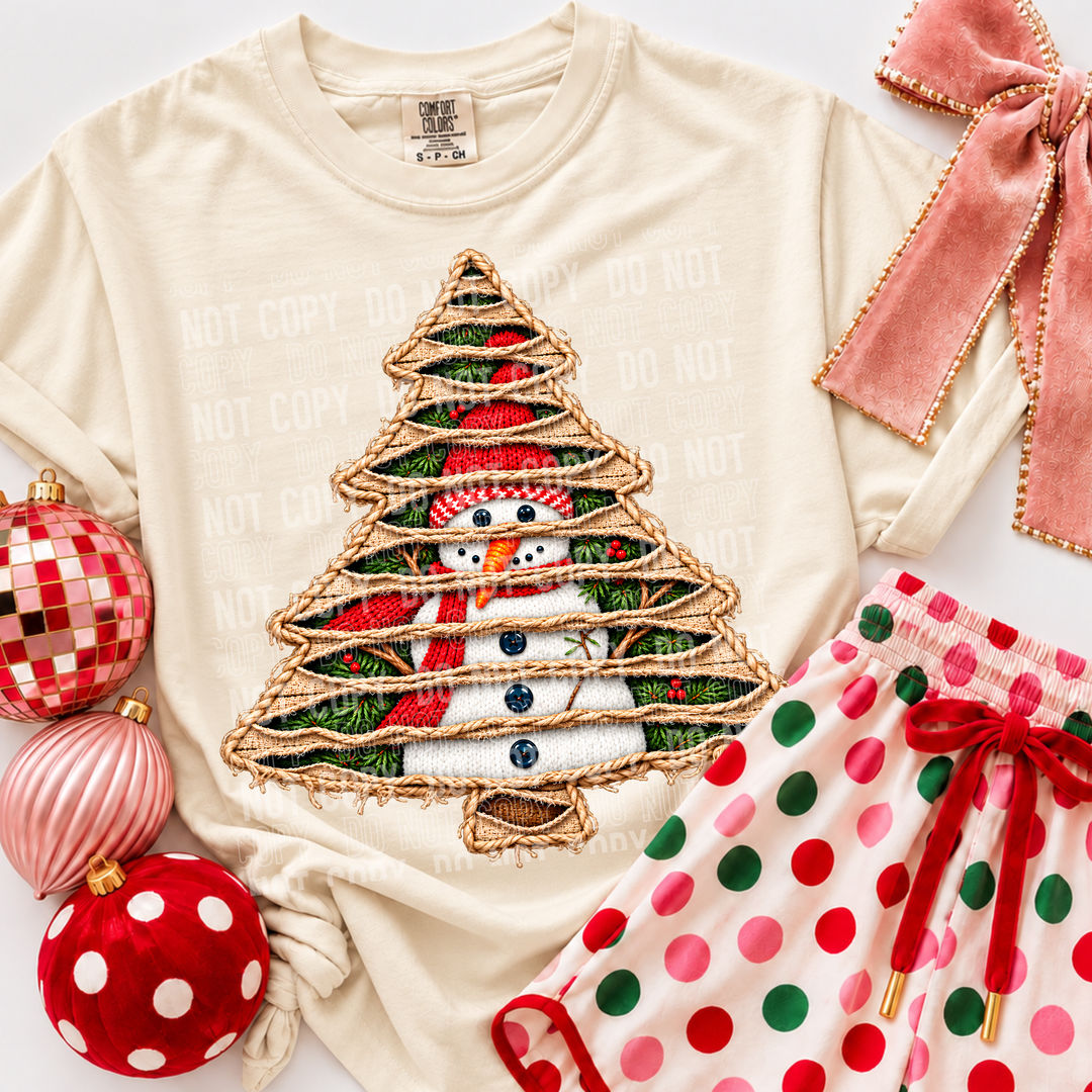 Snowman Tree Faux Yarn DTF Print