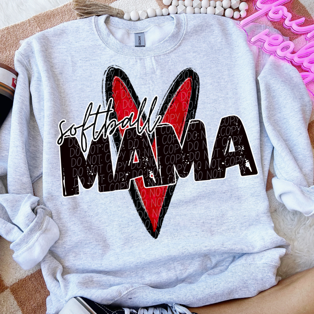 Softball Mama Red Heart DTF Print