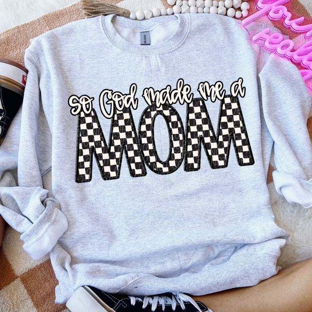 So God Made Me A Mom Checker DTF Print