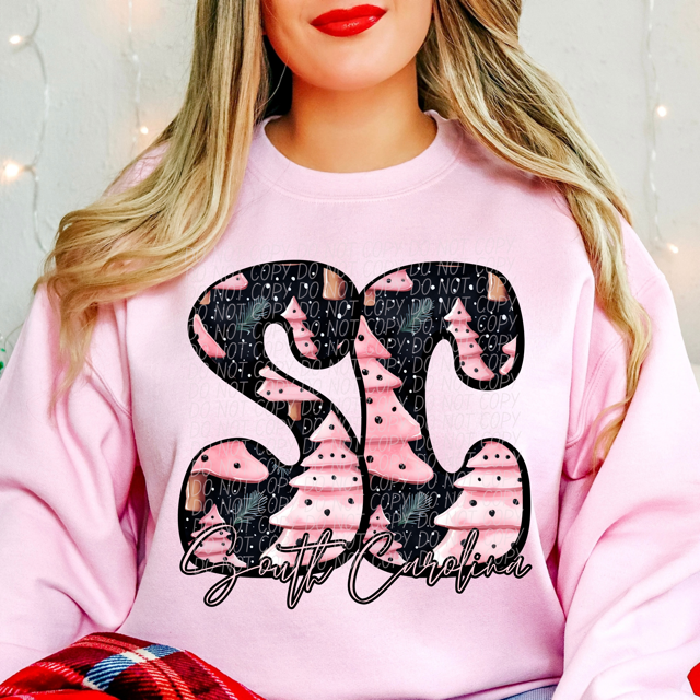 Pink Christmas States DTF Print