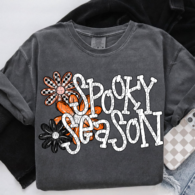 Spooky Season Orange Flower Trio DTF Print