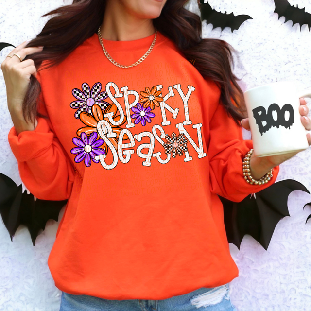 Spooky Season Orange and Purple Flowers DTF Print