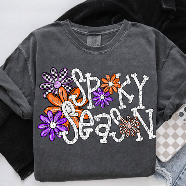 Spooky Season Orange and Purple Flowers DTF Print
