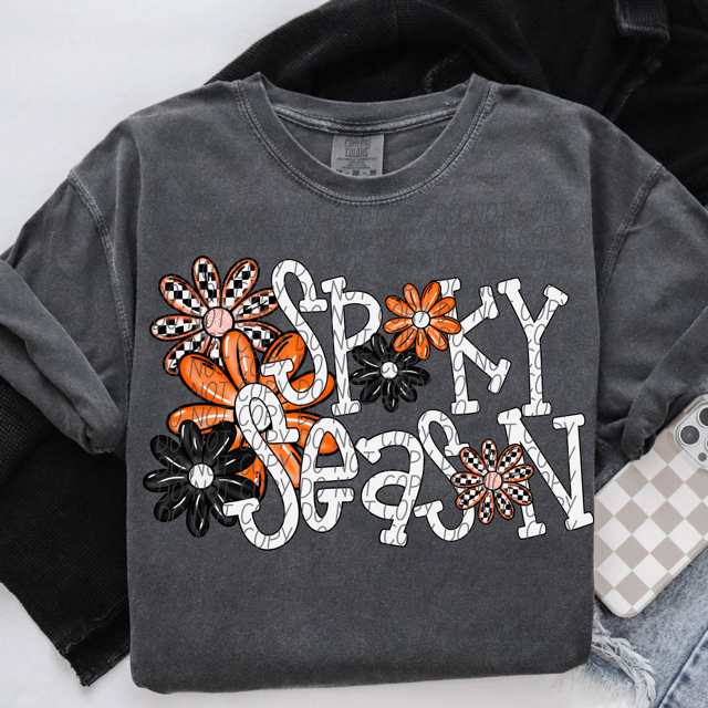 Spooky Season Orange Flowers DTF Print