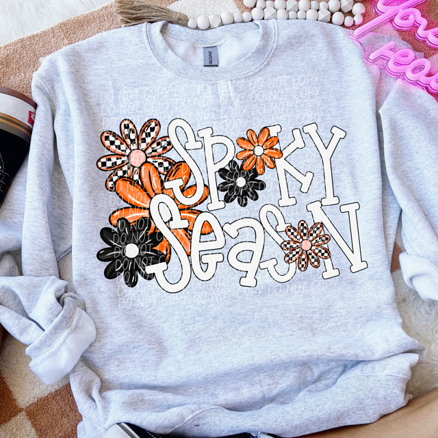 Spooky Season Orange Flowers DTF Print