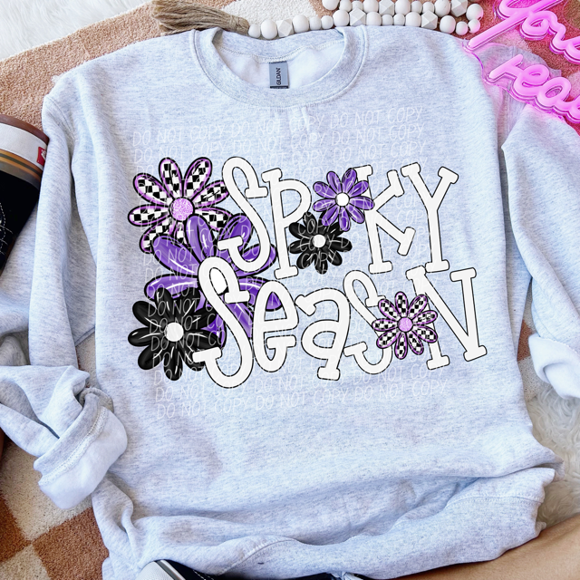 Spooky Season Purple Flowers DTF Print