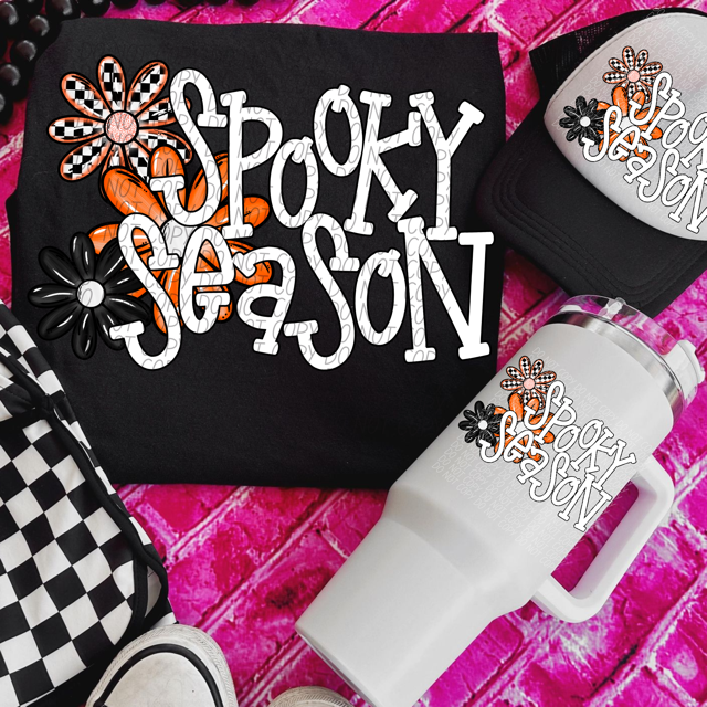 Spooky Season Orange Flower Trio DTF Print
