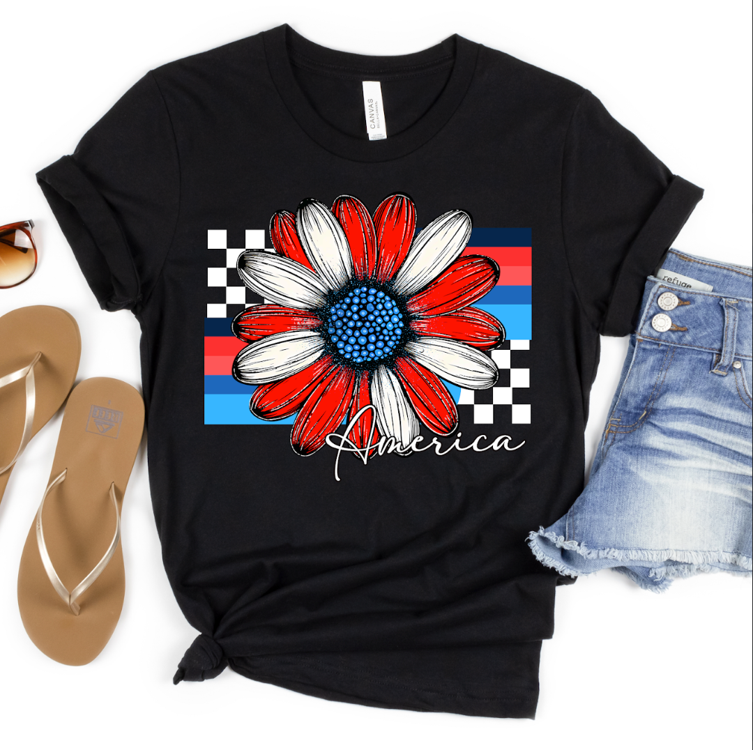 America Retro Flower DTF Print