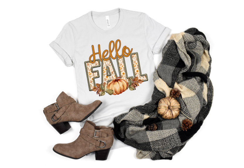 Hello Fall Faux Embroidery DTF Print