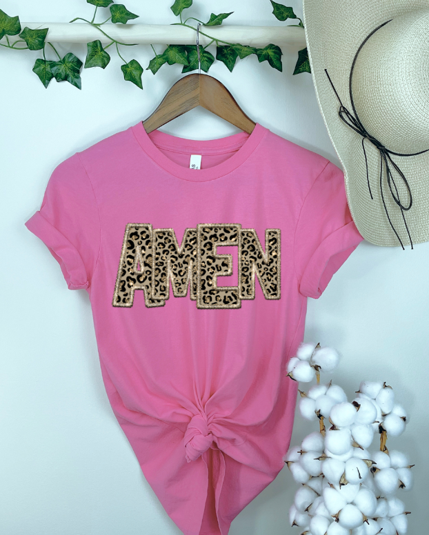 Amen Leopard Faux Embroidery DTF Print