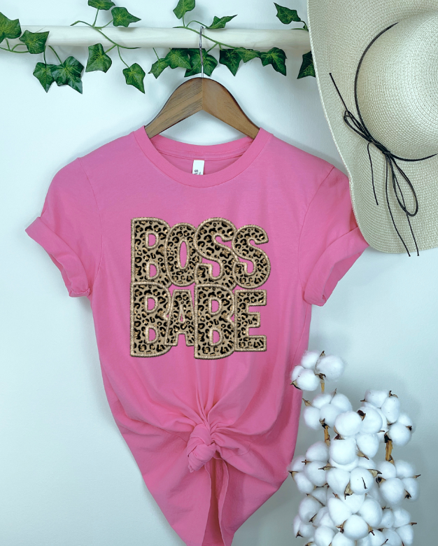 Boss Babe Leopard Faux Embroidery DTF Print