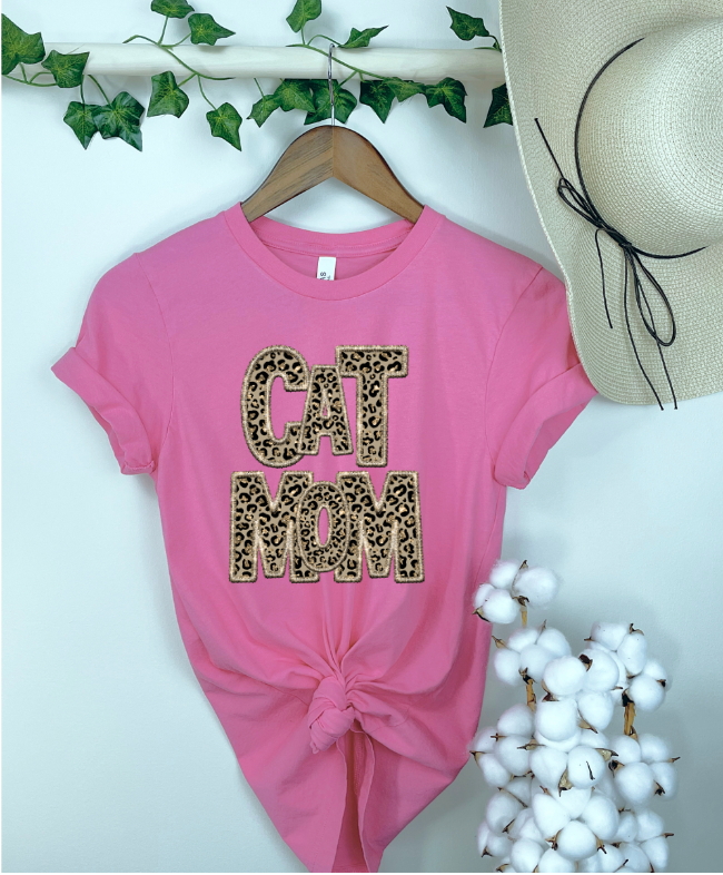 Cat Mom Leopard Faux Embroidery DTF Print