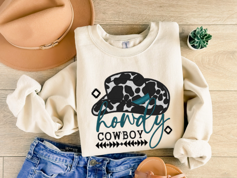 Howdy Cowboy Faux Embroidery DTF Print