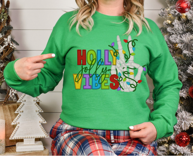 Holly Jolly Vibes Faux Embroidery DTF Print