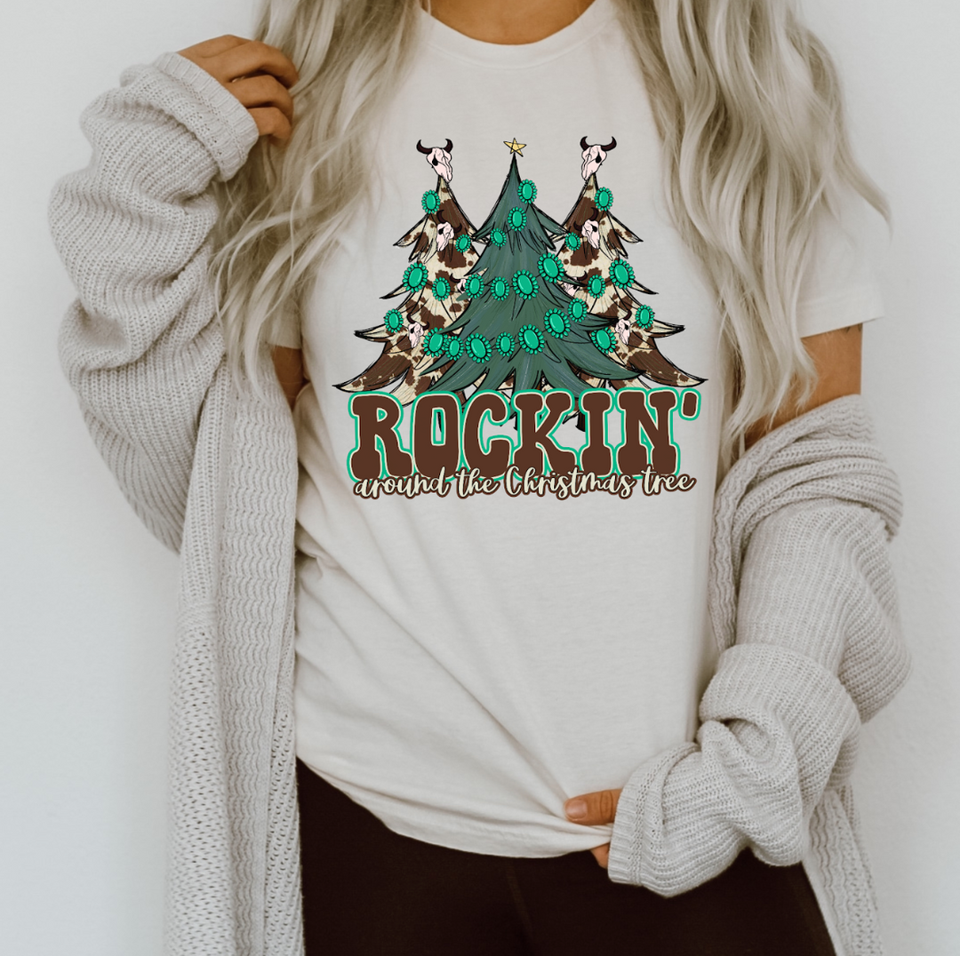 Rockin Around The Christmas Tree Western DTF Print