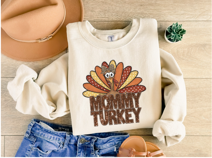 Mommy Turkey Faux Embroidery DTF Print