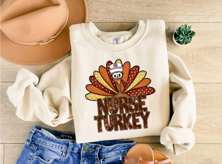 Nurse Turkey Faux Glitter DTF Print