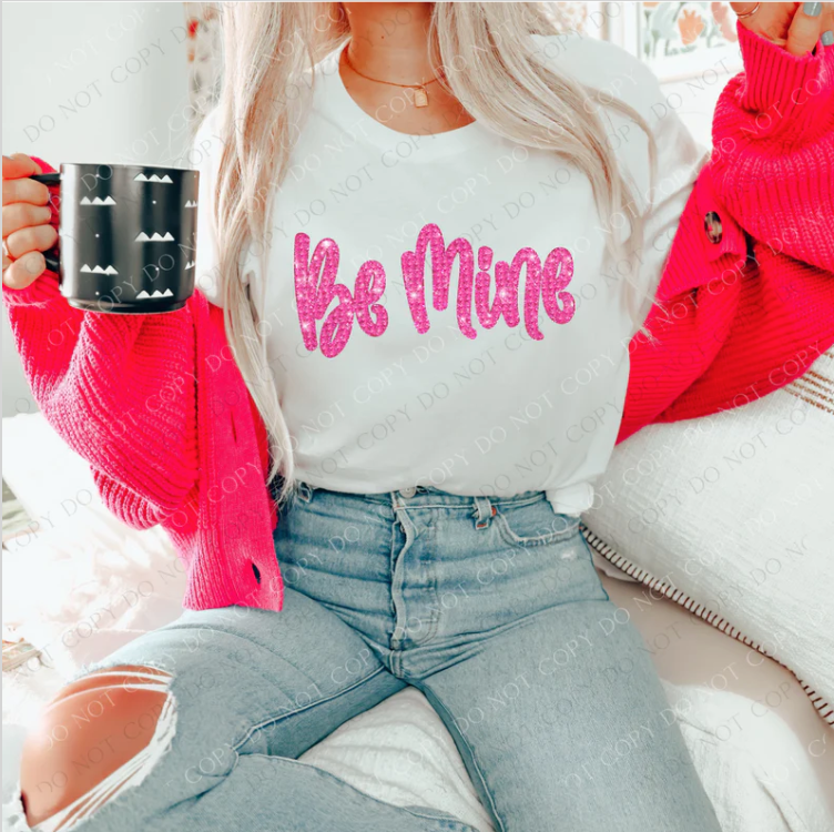 Be Mine Pink Faux Glitter DTF Print