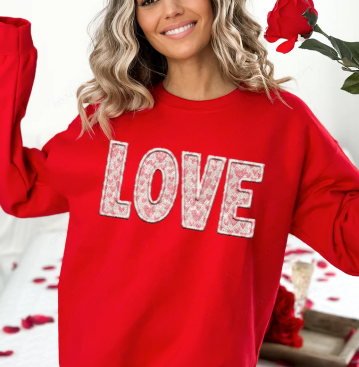 Love With Hearts Faux Embroidery DTF Print