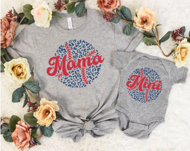 Mama and Mini Leopard Baseball DTF Print