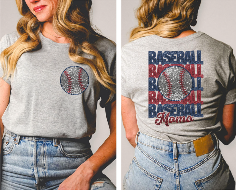 Baseball Mama Faux Glitter Set DTF Print