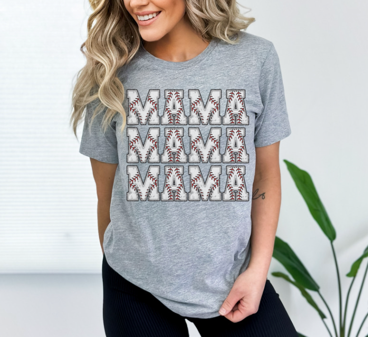 Mama Baseball Stacked Faux Glitter DTF Print