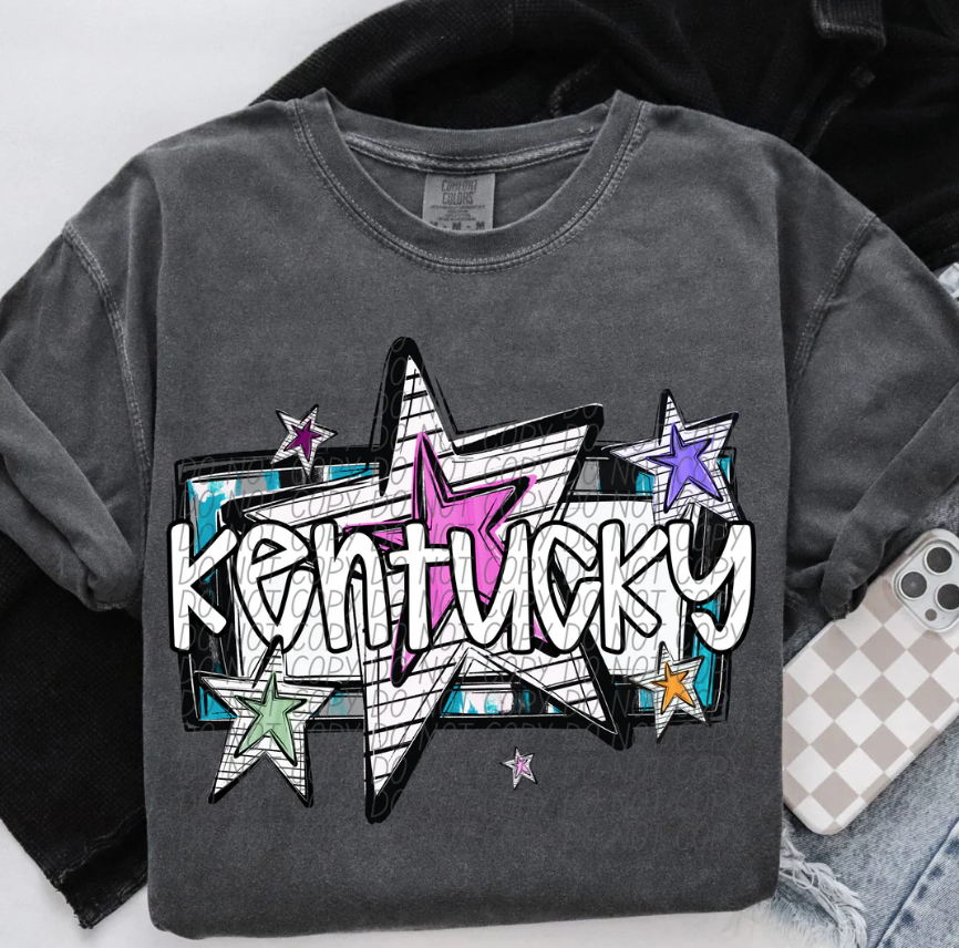 Bight Stars Kentucky COMFORT COLORS GREY Printed Tee