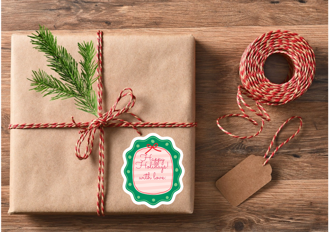 Pink and Preppy Happy Holidays Die Cut Stickers