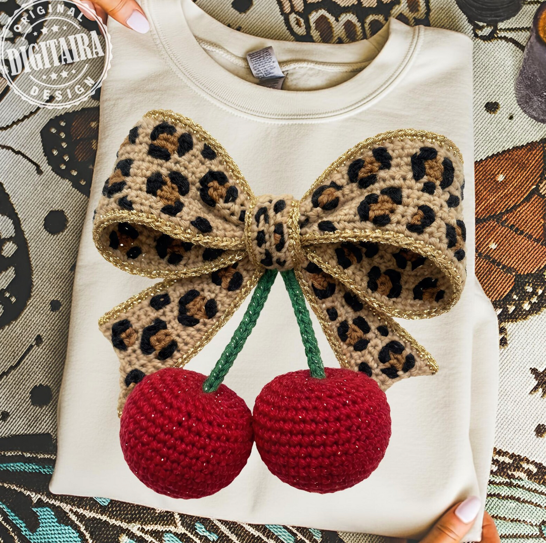 Leopard Cherry Bow DTF Print