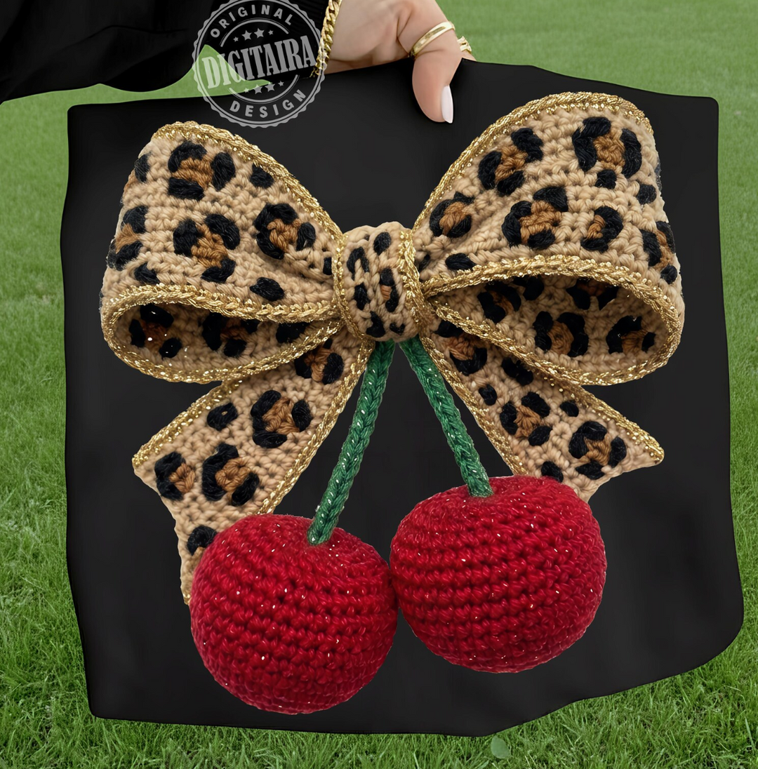 Leopard Cherry Bow DTF Print