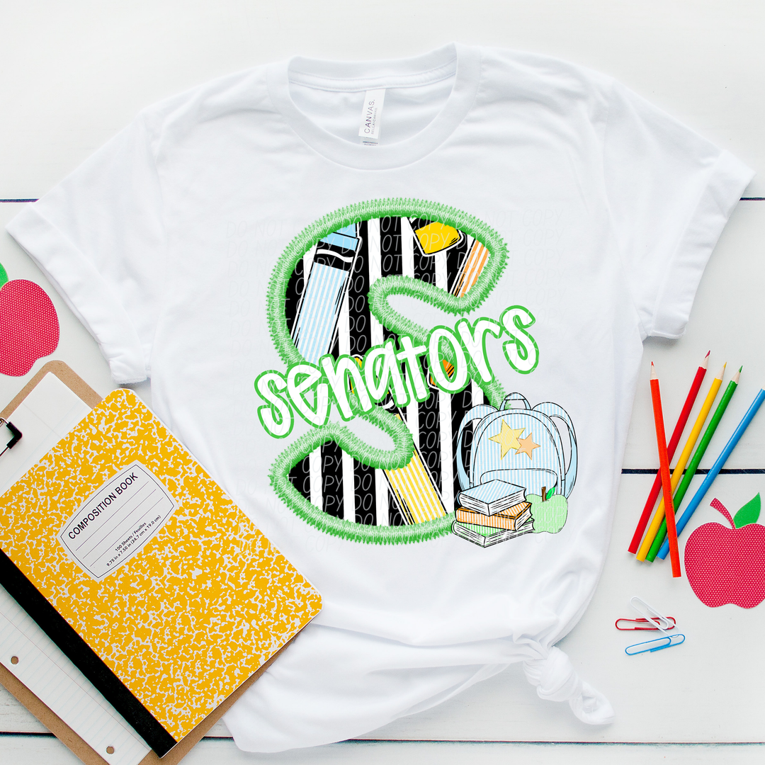 Green Letter Back to School Mascots Youth DTF Print
