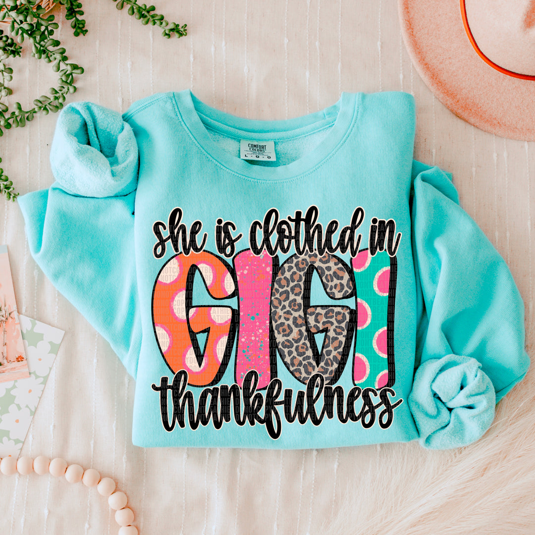 She Is Clothed In Thankfulness Titles DTF Print